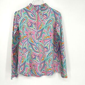 IBKUL Quarter Zip Top Womens L Pink Paisley UPF 50 Golf Pickleball Jacket